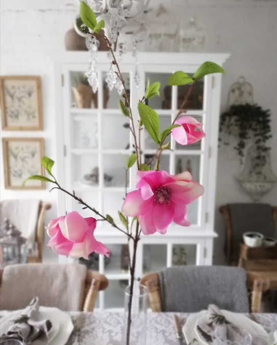 Lang Kunstig Rosa Magnolia Gren L 90 Cm Naturtro Silkeblomster