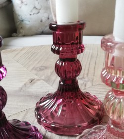 Mørk rosa glas lysestage H:...