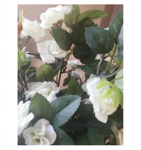 Kunstige hvide roser i potte H: 34 cm.  - 3