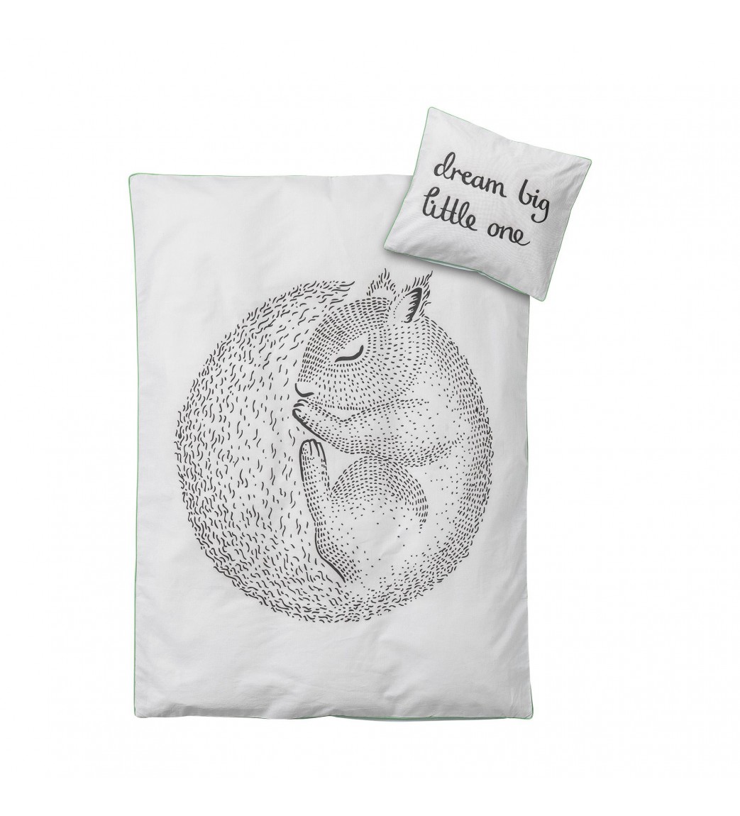 Junior sengetøj med egern (hvidt/mint) - 1