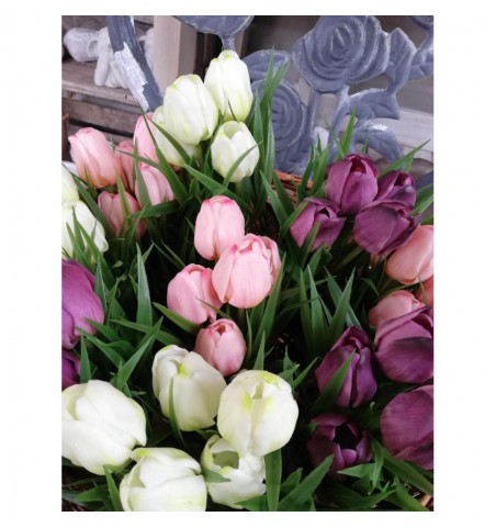 Kunstige hvide tulipaner i potte H: 23 cm.   - 3