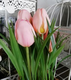 Kunstige rosa tulipaner i potte H: 23 cm.   - 2