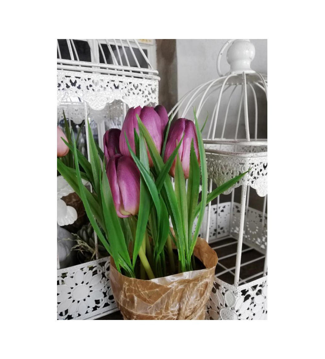 Kunstige lilla tulipaner i potte H: 23 cm.   - 2